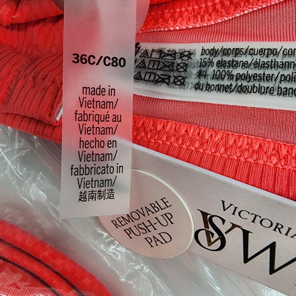 NWT Victoria’s Secret Bikini Top 36C Pink Textured Twist Push Up Strapless Strap - Picture 10 of 10